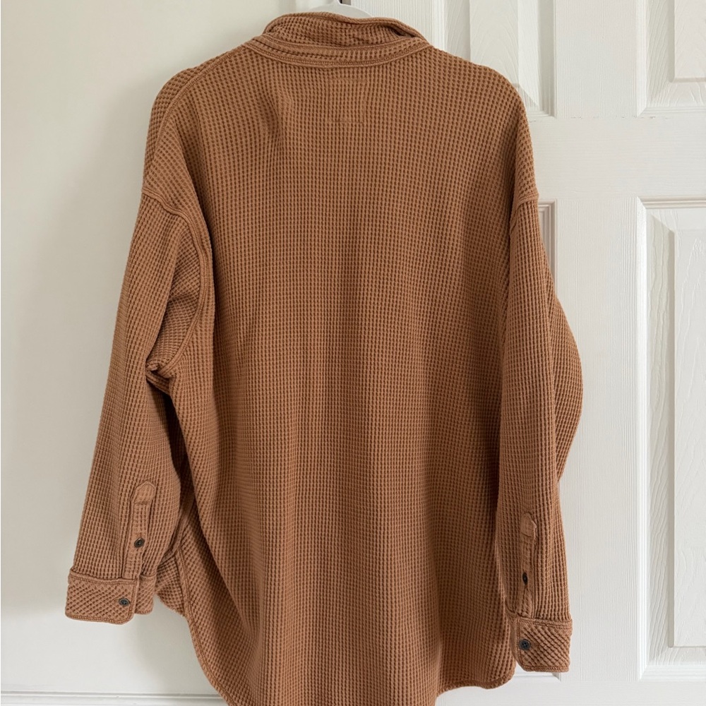 Aerie Lumber Jane Waffle Shirt Shacket Tan Brown Button Medium Oversized - Picture 4 of 5